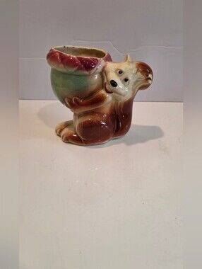 Vintage Shawnee Pottery Ceramic Squirrel & Acorn Planter in Brown, Green & Pink